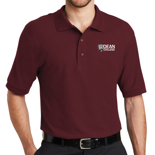  Burgundy Silk Touch Polo - Dean College w/ Bulldog Head