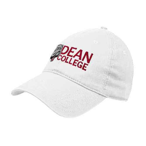  White Unstructured Adjustable Low Profile Hat - Dean College w/ Bulldog Head