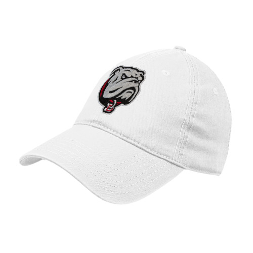  White Unstructured Adjustable Low Profile Hat - Bulldog Head