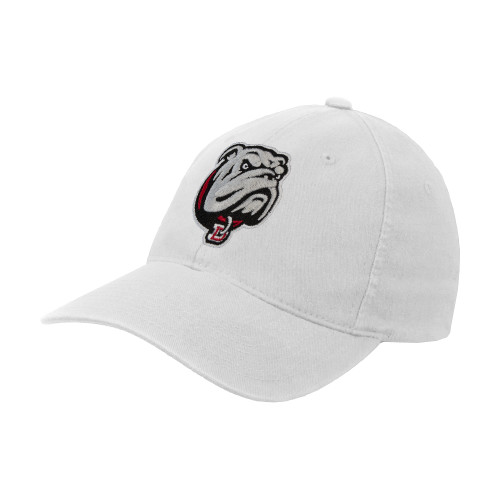  White Flexfit Structured Low Profile Hat - Bulldog Head