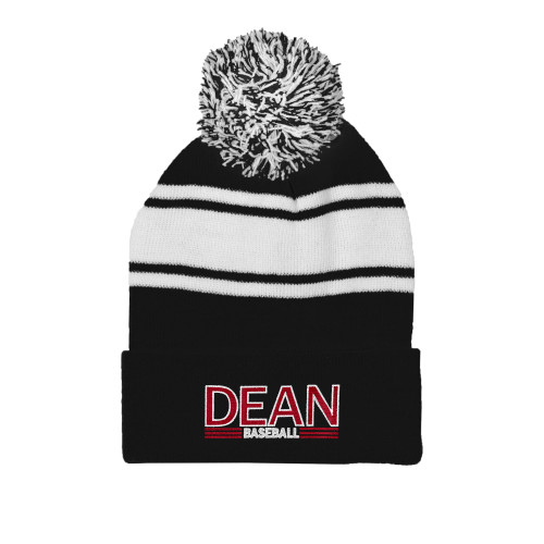  Black/White Two Tone Knit Pom Beanie w/Cuff - Baseball