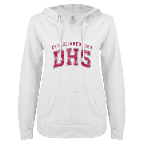  ENZA Womens White V Notch Raw Edge Fleece Hoodie - Est. DHS