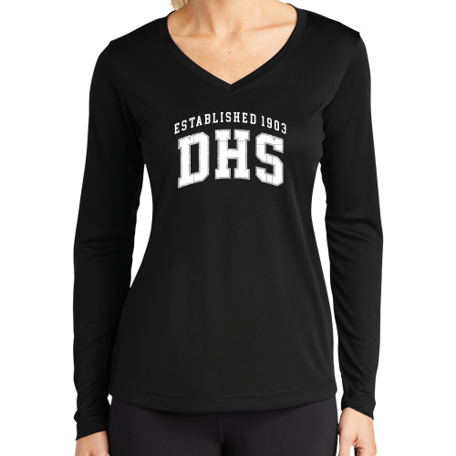  Womens Black Performance Long Sleeve V Neck Shirt - Est. DHS