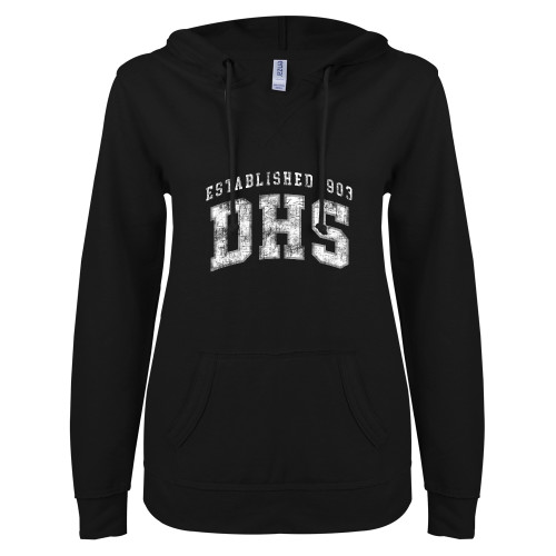  ENZA Womens Black V Notch Raw Edge Fleece Hoodie - Est. DHS