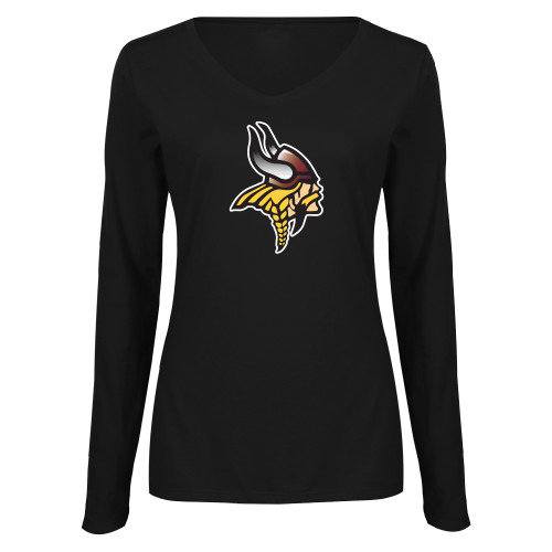  Womens Black Long Sleeve V Neck Tee  - Viking