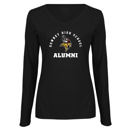  Womens Black Long Sleeve V Neck Tee  - Alumni