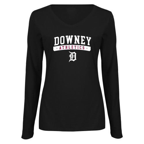  Womens Black Long Sleeve V Neck Tee  - Athletics