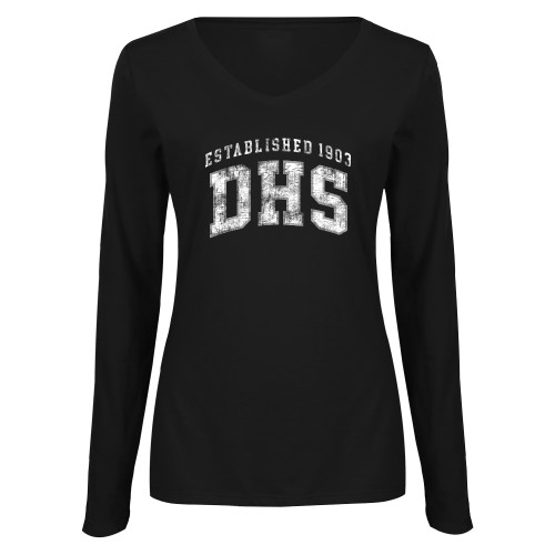  Womens Black Long Sleeve V Neck Tee  - Est. DHS