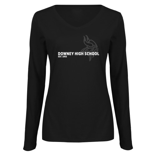  Womens Black Long Sleeve V Neck Tee  - Downey High School