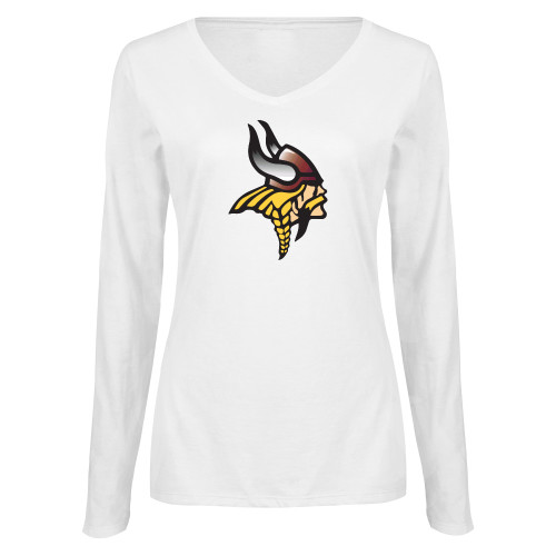  Womens White Long Sleeve V Neck Tee - Viking