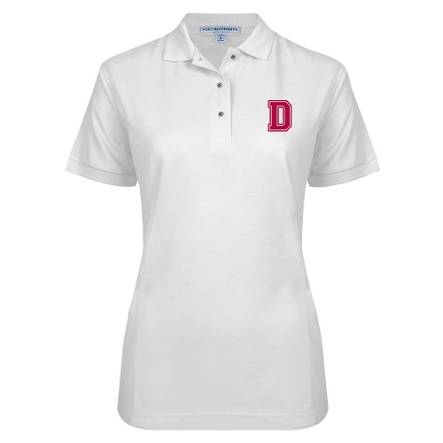  Womens Silk Touch White Pique Polo - D