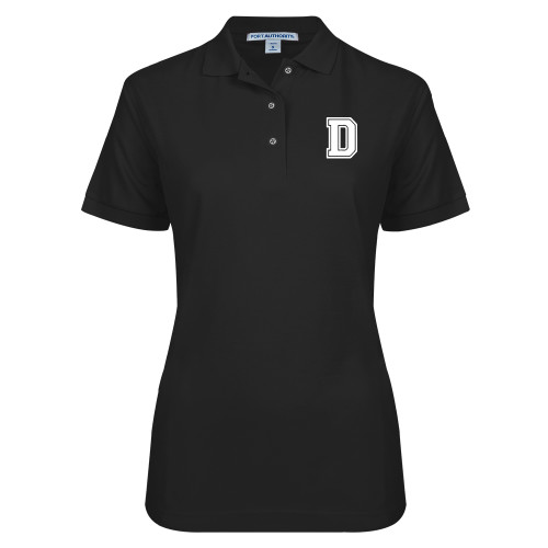  Womens Silk Touch Black Pique Polo - D