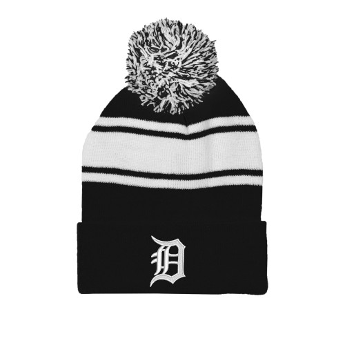  Black/White Two Tone Knit Pom Beanie w/Cuff - Primary Mark