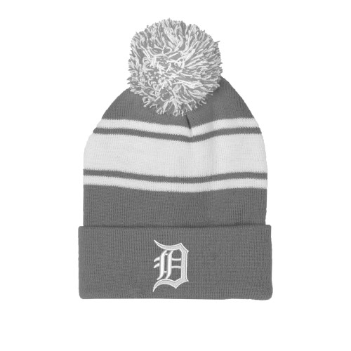  Grey/White Two Tone Knit Pom Beanie w/Cuff - Primary Mark