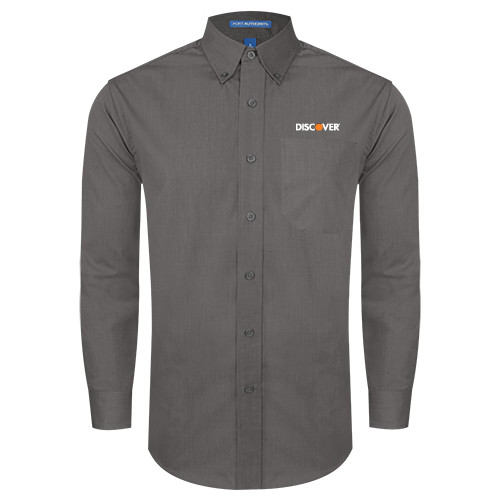  Dark Charcoal Poplin Crosshatch Long Sleeve Button Down - Discover