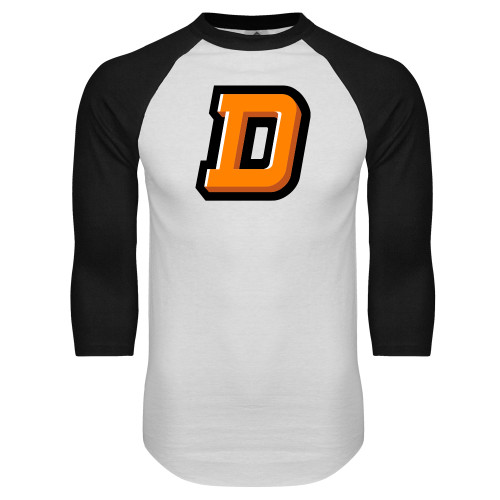  White/Black Raglan Baseball T Shirt - Stylized D