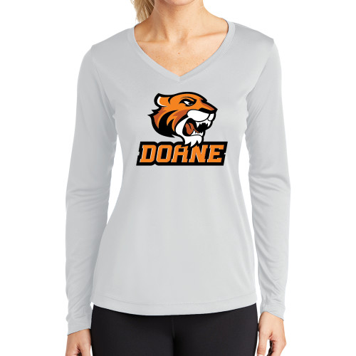  Womens White Performance Long Sleeve V Neck Shirt - Thomas Doane