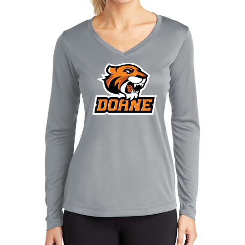  Womens Grey Performance Long Sleeve V Neck Shirt - Thomas Doane