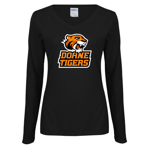  Womens Black Long Sleeve V Neck Tee  - Thomas Doanes Tigers