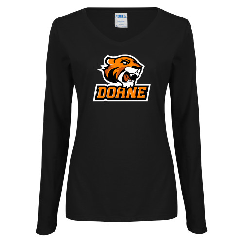  Womens Black Long Sleeve V Neck Tee  - Thomas Doane