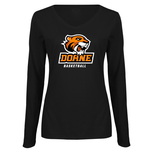  Womens Black Long Sleeve V Neck Tee  - Basketball