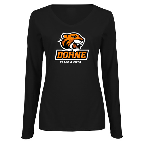  Womens Black Long Sleeve V Neck Tee  - Track and Field