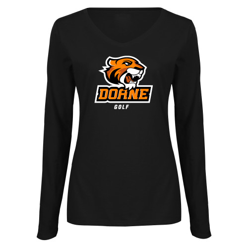  Womens Black Long Sleeve V Neck Tee  - Golf