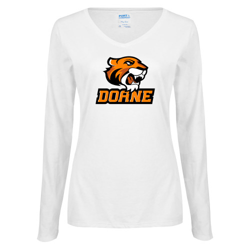  Womens White Long Sleeve V Neck Tee - Thomas Doane