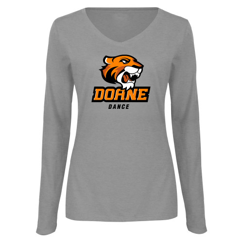  Womens Grey Long Sleeve V Neck Tee  - Dance
