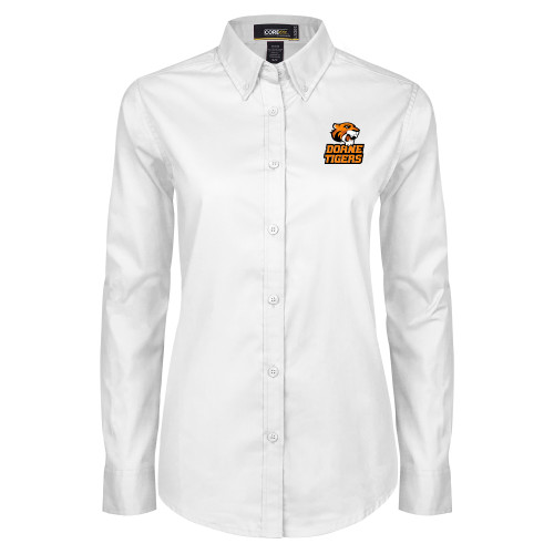  Womens White Twill Button Down Long Sleeve - Thomas Doanes Tigers