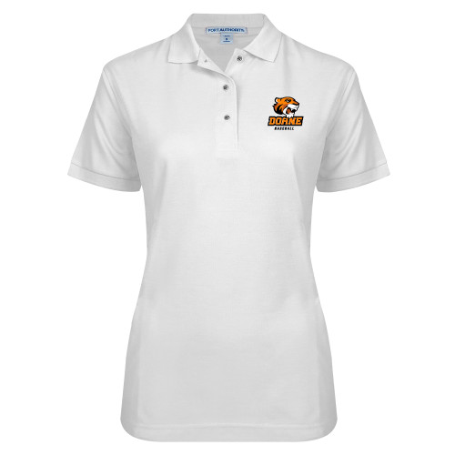  Womens Silk Touch White Pique Polo - Baseball