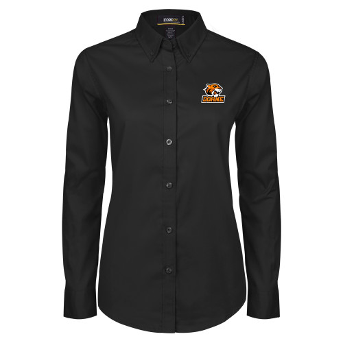  Womens Black Twill Button Down Long Sleeve  - Thomas Doane