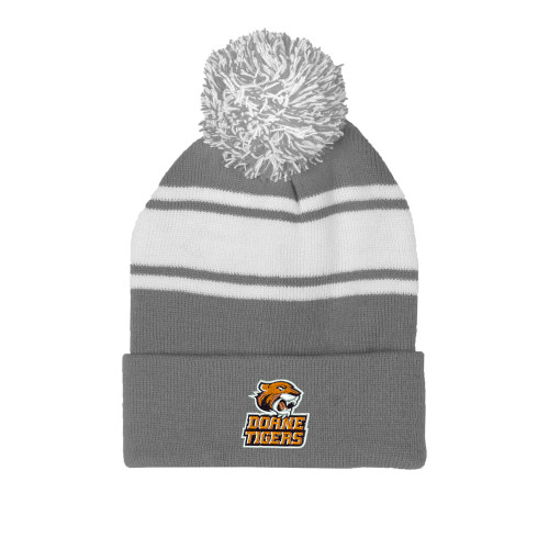  Grey/White Two Tone Knit Pom Beanie w/Cuff - Thomas Doanes Tigers