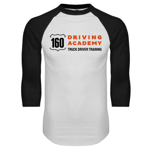 White/Black Raglan Baseball T Shirt - 160 Driving Academy Horizontal Mark