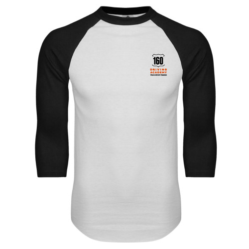  White/Black Raglan Baseball T Shirt - 160 Driving Academy Vertical Mark