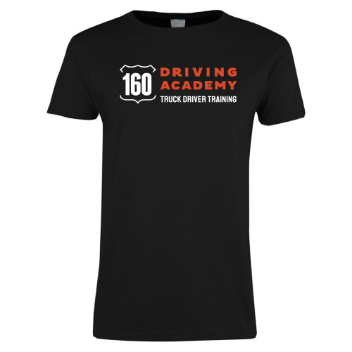  Womens Black Short Sleeve Tee - 160 Driving Academy Horizontal Mark
