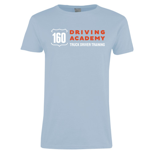  Womens Light Blue Short Sleeve Tee - 160 Driving Academy Horizontal Mark