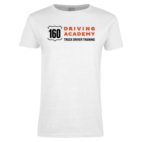  Womens White Short Sleeve Tee - 160 Driving Academy Horizontal Mark