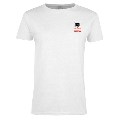  Womens White Short Sleeve Tee - 160 Driving Academy Vertical Mark