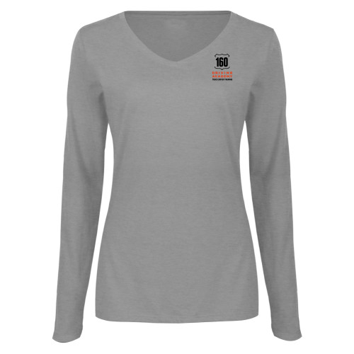  Womens Grey Long Sleeve V Neck Tee  - 160 Driving Academy Vertical Mark