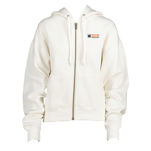  ENZA Womens White Boxy Full Zip Hood - 160 Driving Academy Horizontal Mark