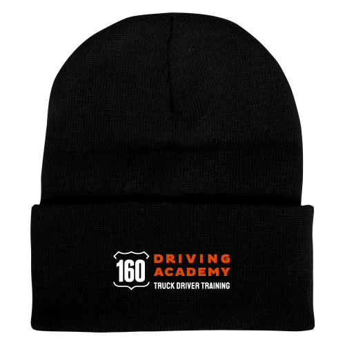  Black Knit Beanie w/Cuff - 160 Driving Academy Horizontal Mark