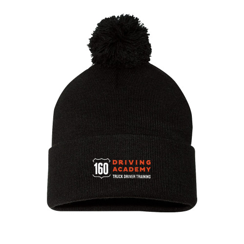  Sportsman Black Pom Pom Cuffed Beanie - 160 Driving Academy Horizontal Mark