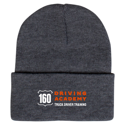  Grey Knit Beanie w/Cuff - 160 Driving Academy Horizontal Mark