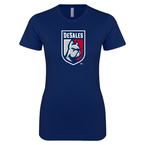  Next Level Womens Navy Boyfriend Tee - Desales Shield w/ Bulldog