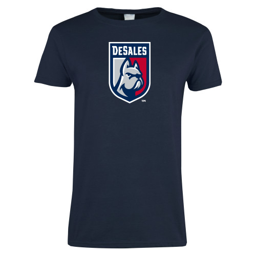  Womens Short Sleeve Navy Tee - Desales Shield w/ Bulldog