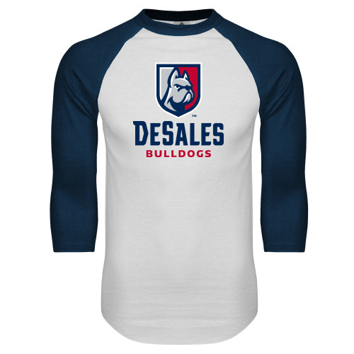  White/Navy Raglan Baseball T Shirt - Primary Logo