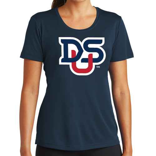  Womens Navy Performance Tee - DSU Ligature
