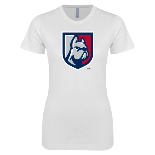  Next Level Womens White Boyfriend Tee - Bulldog Shield
