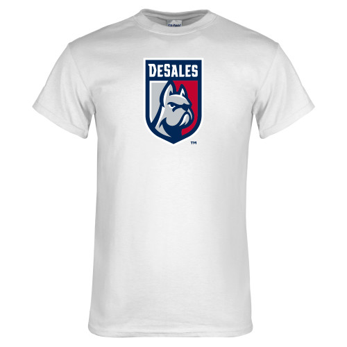  White T Shirt - Desales Shield w/ Bulldog